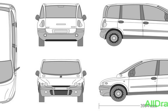 Fiat Multipla (1999) (Fiat Multipla (1999)) there are drawings of the car